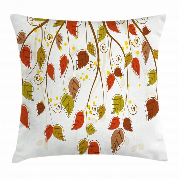 Autumn Throw Pillow Cushion Cover, Branches with Fall Leaves Seasonal