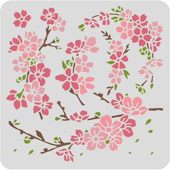 DIY Cherry Blossoms Drawing Stencils 12x12inch Cherry Tree Branch Painting Templates for Scrapbooking Fabric Floor Furniture Wall Art DIY