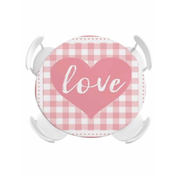 Round Tablecloth Pink Buffalo Check Plaid Love Hearts Elastic Edge Fitted Pink White Plastic Table Cover,Waterproof Oil Proof for Dinner,Outdoor, Picnic, 36" - 44"  DIA Tables