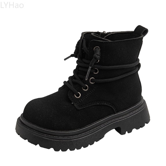 LYHao Girls Fashion Suede Ankle Boots With Side Zipper And Lace Up Design For Autumn And Winter Casual Wear Comfortable Sole ,Girls Boots Sizes 10 Black(3.5-4 Years)