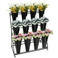 thumbnail image 5 of 3-Tier Metal Cylindrical Flower Table, 12 Black Containers & Movable Wheels for Patio, 5 of 8