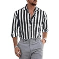 thumbnail image 2 of Hontri Men Shirts Fashion Deals under $15, Mens Fashion Casual Striped Linen Buckle Lapel Long Sleeve Shirt Top Black Xl, 2 of 6