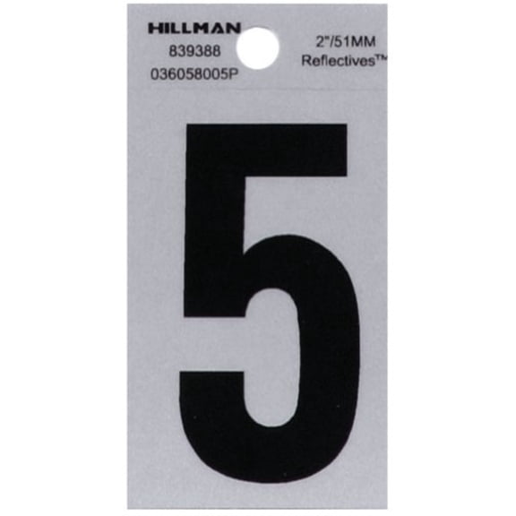 5028546 2"" BLK/SLV #5 ADHV 1PC Hillman 2 in. Reflective Black Mylar Self-Adhesive Number 5 1 pc