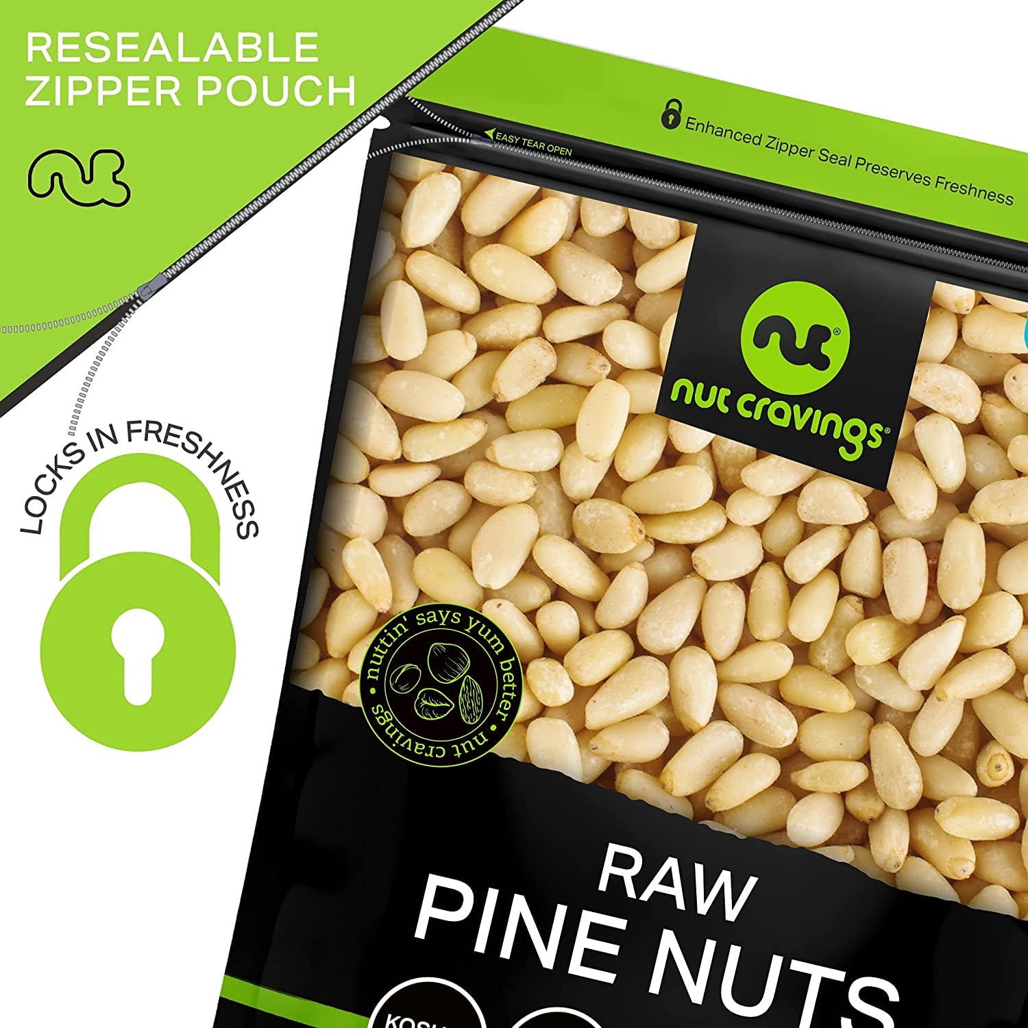 Nut Cravings Pine Nuts Raw, Kosher, Vegan, Non-GMO Pignolia Nuts, Resealable Bag (16oz - 1 lbs)