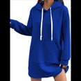 thumbnail image 1 of Suéter Deportivo Informal de Larga con Cordón y Cuello de Gofre para Mujer, Holgado, con Capucha y Bolsillos Azul Colorido L, 1 of 3