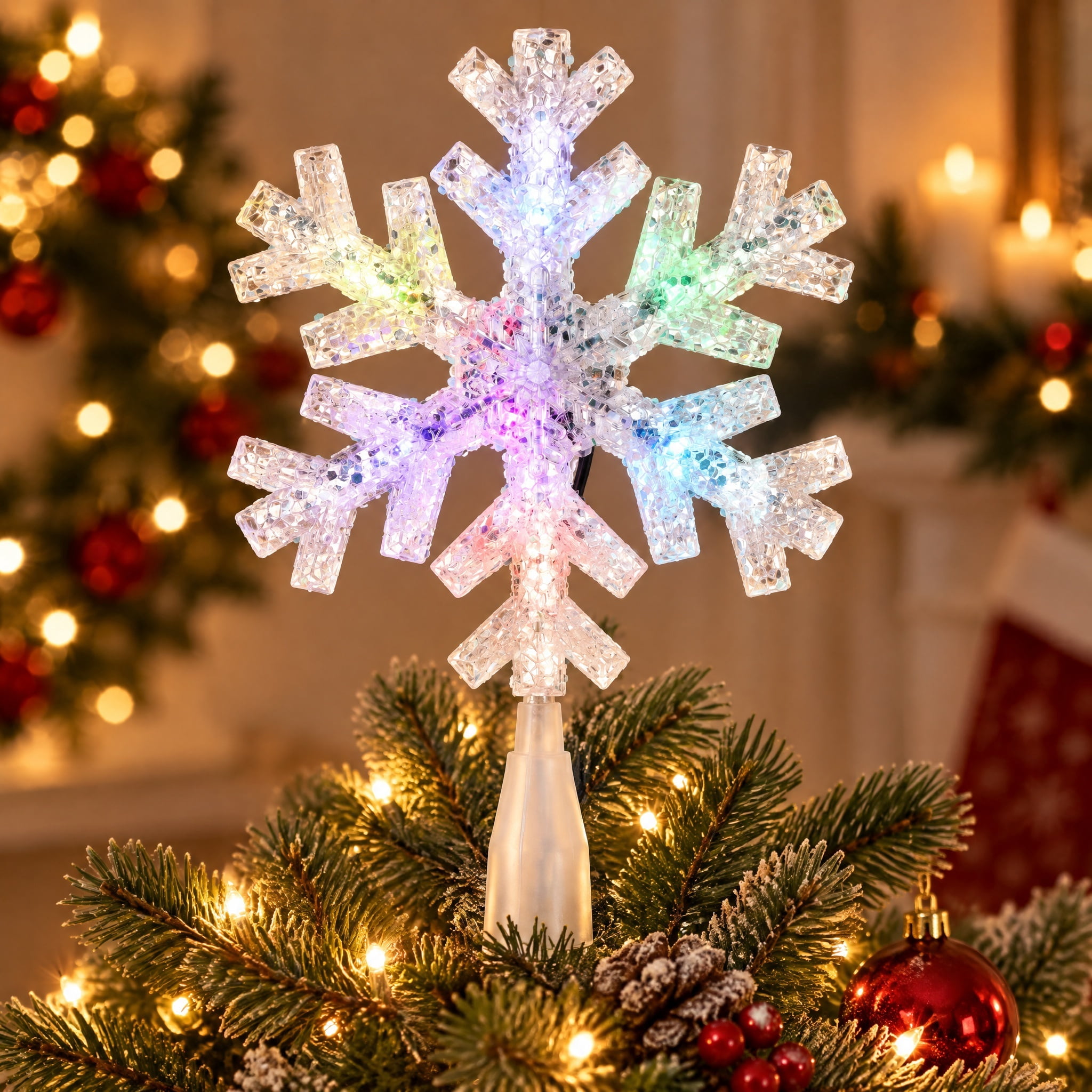 LED Color-Changing Snowflake Christmas Tree Topper, White, 11.75", by Holiday Time