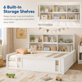 thumbnail image 3 of Miniyam Twin Size Floor Bed, Kids Bed Frame with Guardrails and 6 Built-In Side Storage Shelves, White, 3 of 4