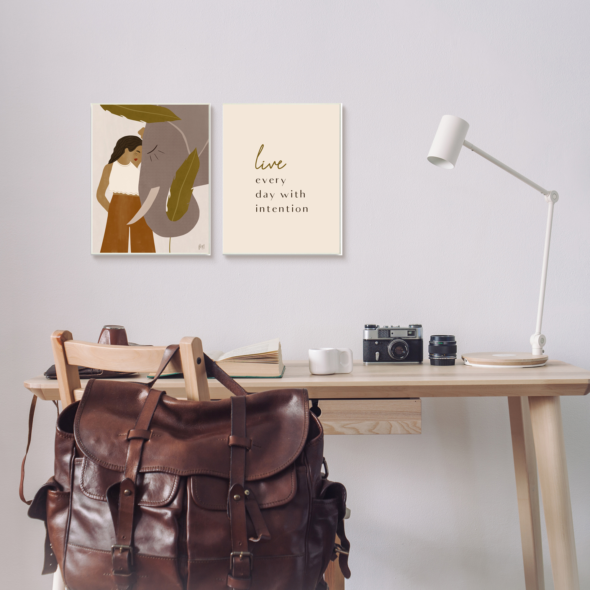 Stupell Indtries Live Everyday with Intention Woman Resting Against Elephant,10 x 15,Design by Birch&Ink