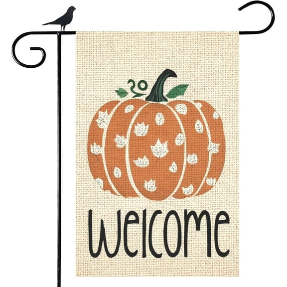 Welcome Fall Pumpkin Double Sided Burlap Garden Flag, Autumn Thanksgiving Outdoor Outside Yard Decorative Flags 12.5 x 18.5 Inch