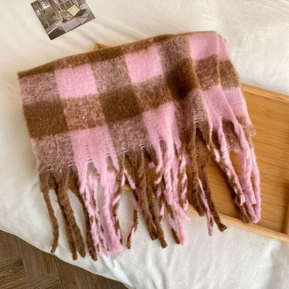 Multi-color Scarf Womens Scarf Winter Big Colorful Checked Thick Warm Soft Scarves Casual Tassel Blanket Scarf