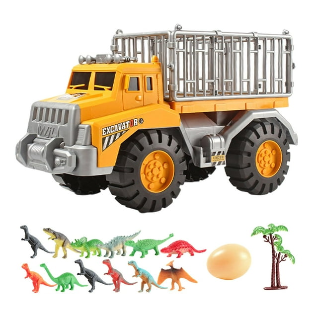 Camión de juguete de dinosaurio para niños, juguetes de dinosaurios para niños y niñas, juguetes de coches de dinosaurios Amarillo 12 piezas