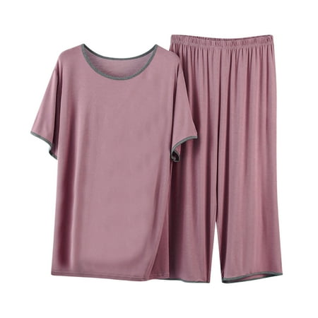 

Fall Savings Clearance 2023! TAGOLD Plus Size Pajamas for Women Womens Lingerie Pajama Set Women s Thin Pajamas Loose Casual Ice Silk Short Sleeved Capris Home Clothing Set