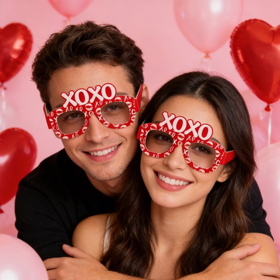 Dserhfy 6 Pcs Cute Valentine's Day Glasses Red Pink Love Heart Paper Glasses Dress Up Photo Booth Props for Birthday Valentine's Day Party Supplies