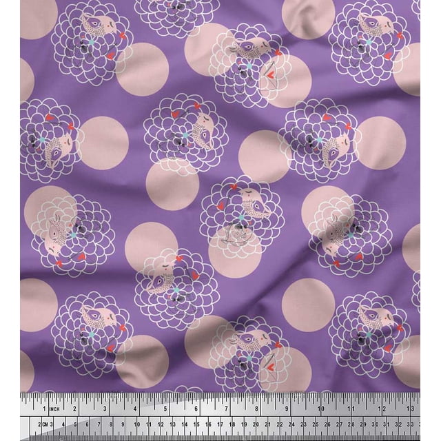 Soimoi Moss Georgette Fabric Dot,Bird & Fish Kids Printed Craft Fabric by The Yard 42 Inch Wide