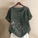 thumbnail image 1 of Xuyuer Women's Spring And Summer Block Print Round Neck Button Short Sleeve Casual T-Shirt, 1 of 5