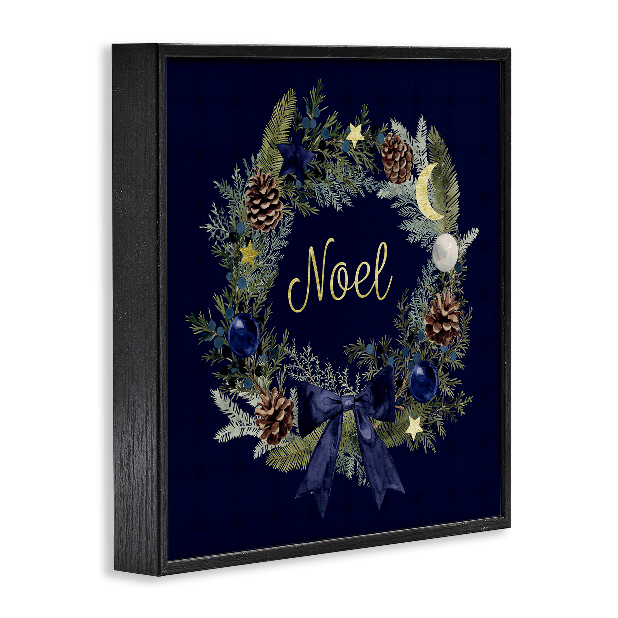 Stupell Industries Noel Holiday Wreath Holiday Painting Black Framed Art Prints Wall Art, 12 x 12