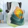 thumbnail image 4 of Tropical Soft Flannel Fleece Throw Blanket, Exotic Coconut Palm Trees Sun Ocean Wave Summer Graphic, Cozy Plush for Indoor and Outdoor Use, 70" x 90", Green Petrol Blue, by Ambesonne, 4 of 5