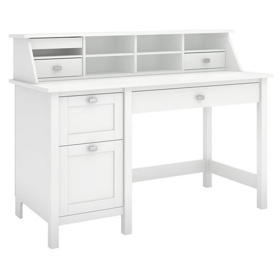 Scranton & Co Modern Wood Computer Desk with Pedestal and Organizer in White