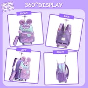Sequin Kids Rolling Backpack for Girls with Wheels Roller Bookbag with Lunch Box Pencil Case for Elementary School Students Suitcase Age 8-10