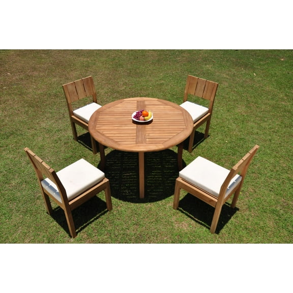 Grade-A Teak Dining Set: 4 Seater 5 Pc: 48" Round Table And 4 Veranda Armless Chairs Outdoor Patio WholesaleTeak #WMVR50