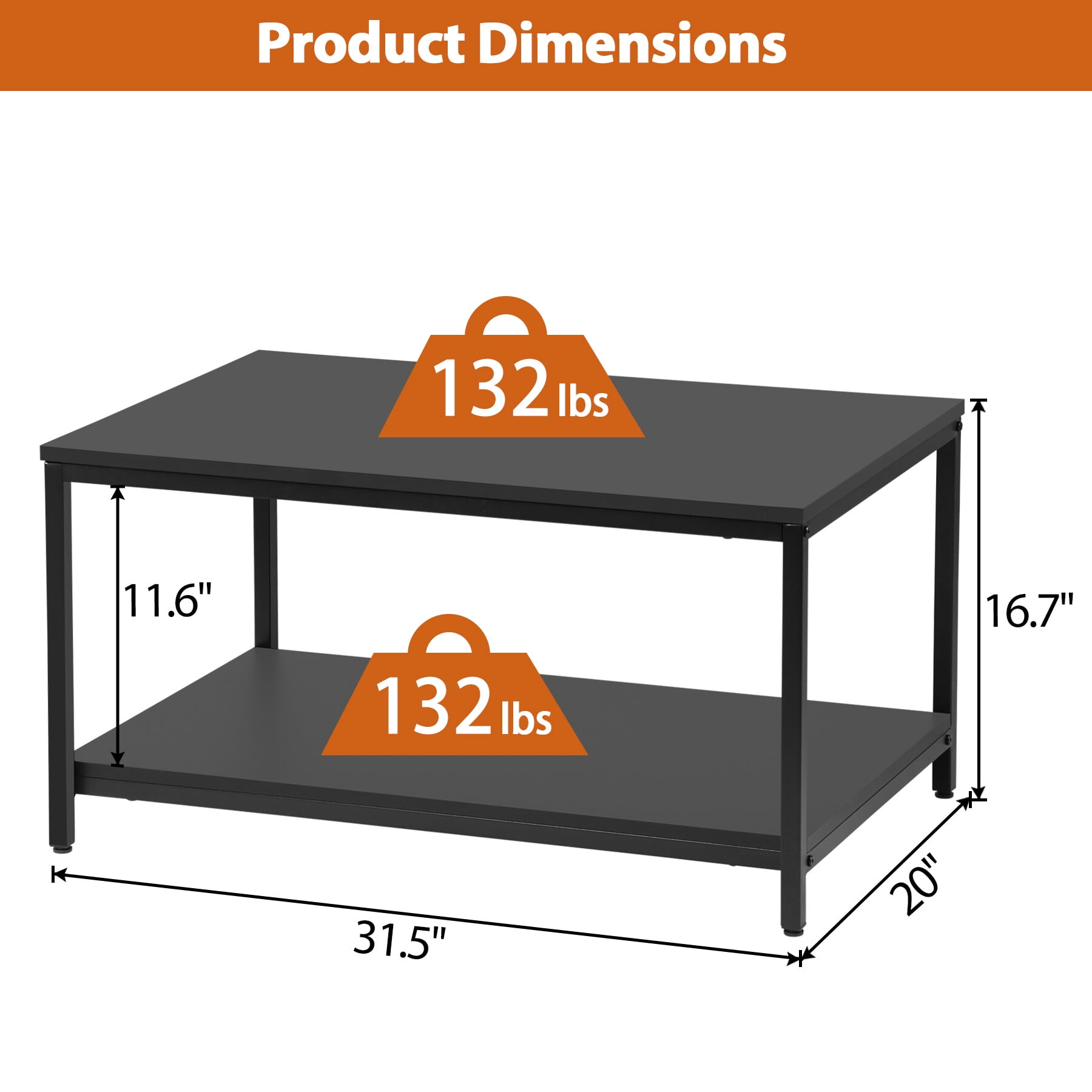 HomGarden Modern Rectangle Wood Coffee Table Indoor Cocktail Table, Black