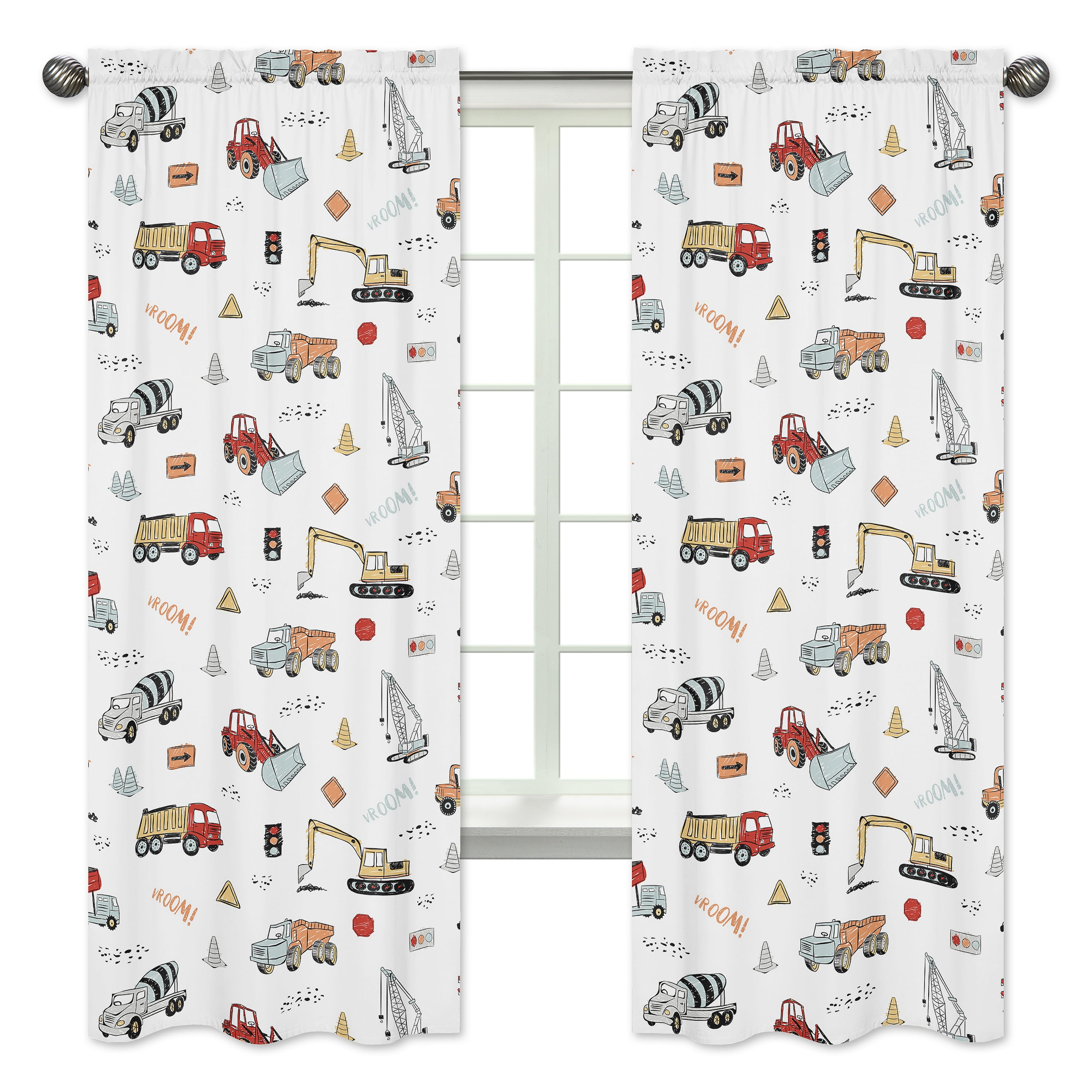 Grey Yellow Orange Red and Blue Transportation Sweet Jojo Designs Construction Truck Decorative Accent Throw Pillows Set of 2