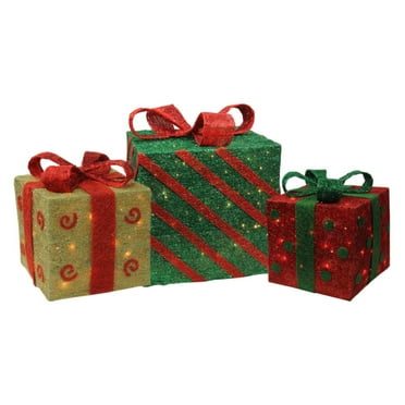 Northlight Pre Lit Tinsel Gift Boxes with Red Bows Yard Decoration ...