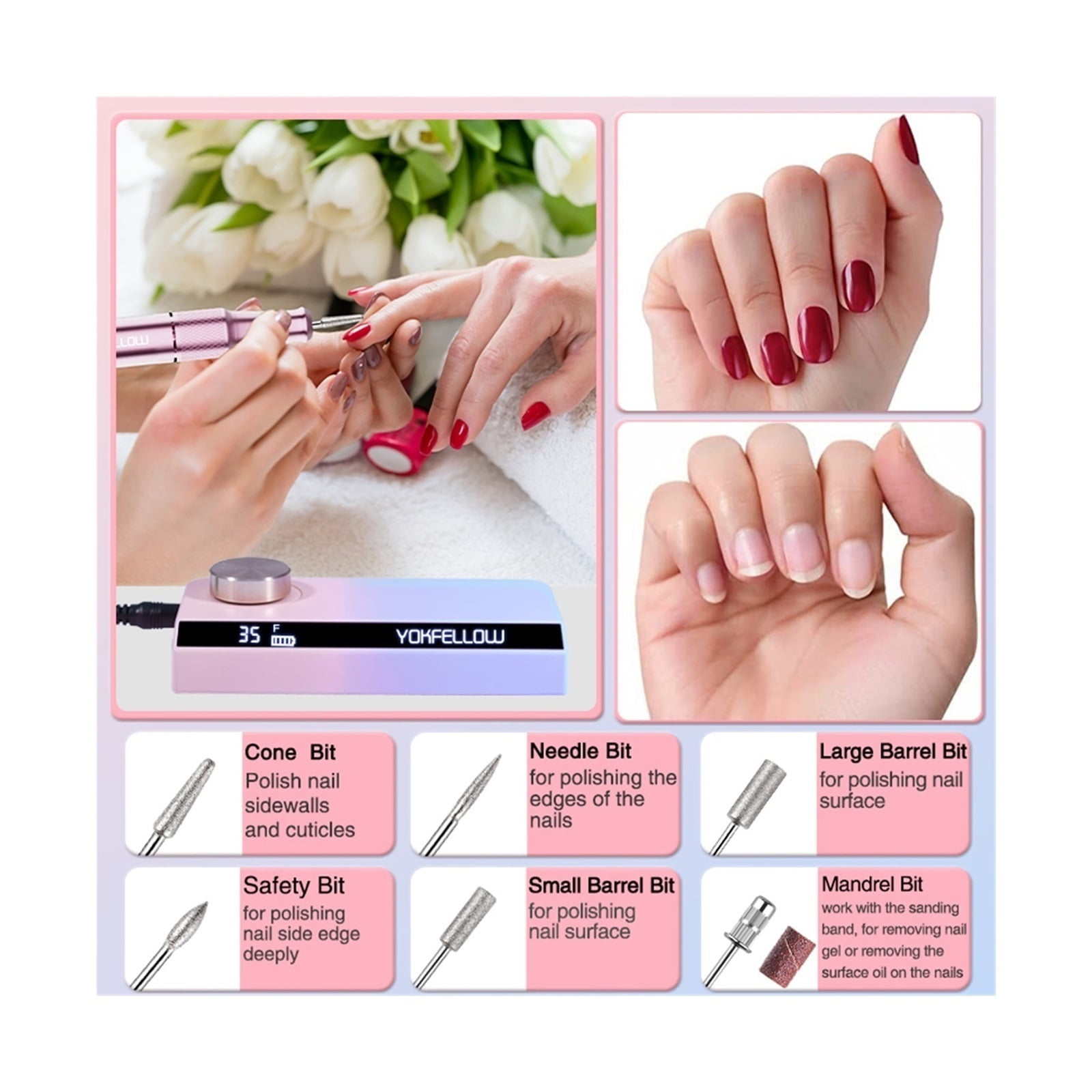 Electric Rechargeable 35000RPM Nail Drill,Portable Nail Drills For Acrylic/Gel Nails, Professional Nail Tools For Manicure Pedicure ,Low Noise