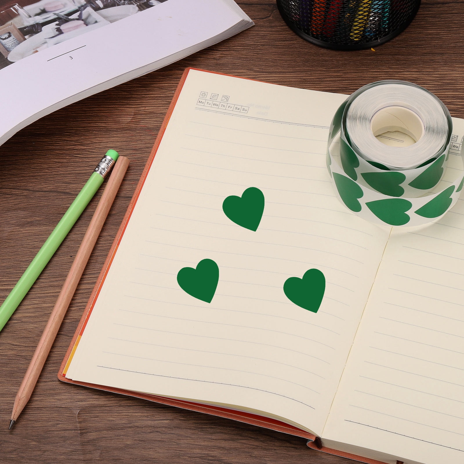 Unique Bargains Heart Stickers Self-Adhesive Coding Labels for DIY Crafts Green