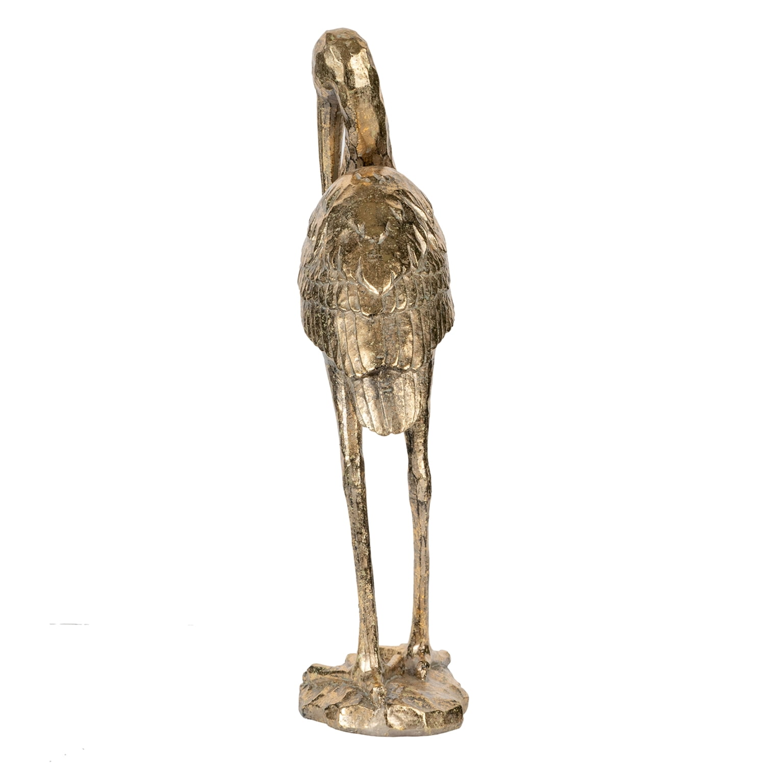 Standing Crane Figurine - 10" x 16" x 3.5" - Antique Gold