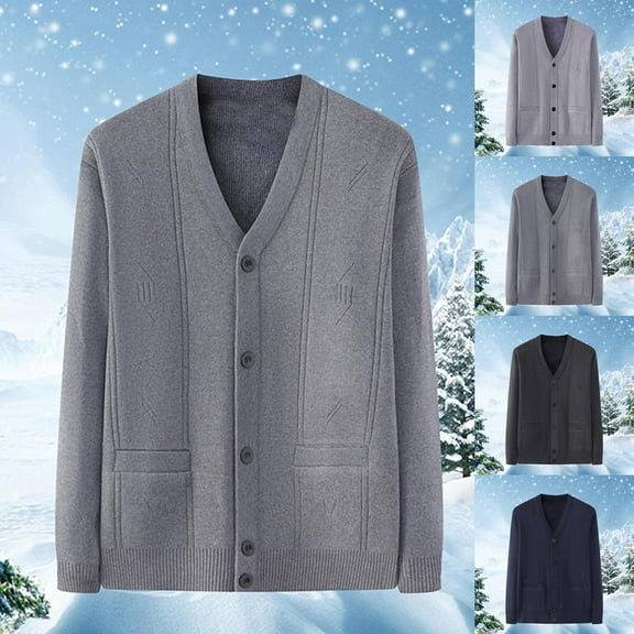 RYDCOT Mens Casual Slim Fit Cardigans V-Neck Basic Designed Long Sleeve Button Down Knit Sweater with Pockets Navy