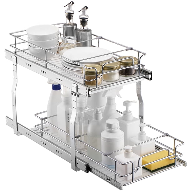 VEVOR Organizador de Gabinete Extraíble 305x533x381 mm Estantes de Despensa Deslizables de Alta Resistencia, de Acero Cromado para Gabinete de Cocina Baño, Tamaño de Instalación 343x558x457 mm
