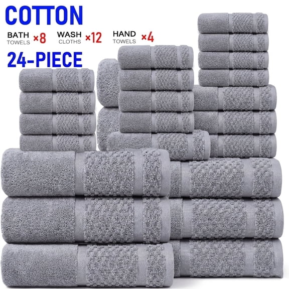 24pcs Multi-Color Cotton Towels Set Suitable for Bath, Shower, Gym & Spa - 8 Bath Towels, 4 Hand Towels, 12 Washcloths | Soft Absorbent Blended Bathing Sheets for, Travel, Hotel, Wash Cloths