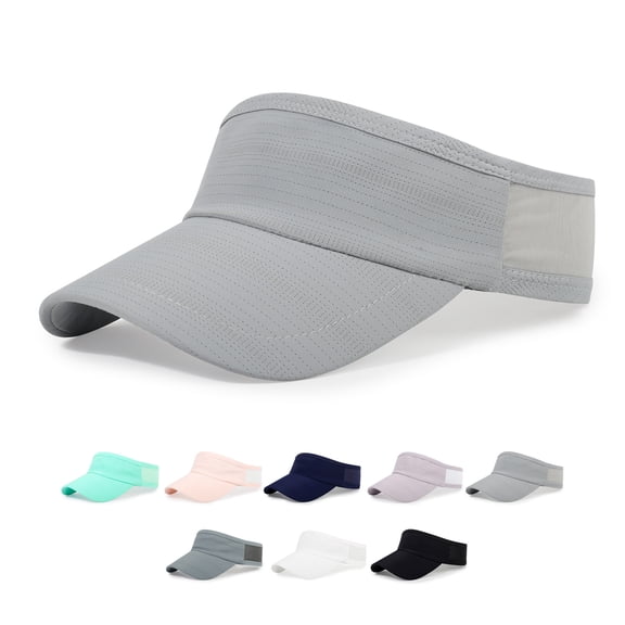 Sport Sun-Visor Hat Men Women Summer UV Protection, Lightweight Cooling Golf Running Tennis Sweat-Band Cap Light Gray One Size