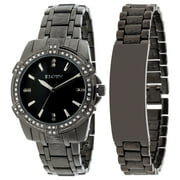 Elgin Mens Analog Quartz Watch, Gun Metal Band and Case, Round Black Dial, Crystal Accents, and Matching Bracelet