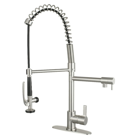 Gourmetier LS8508CTL Continental Single-Handle Deck-Mount Pre-Rinse Kitchen Faucet with Pot Filler, Brushed Nickel