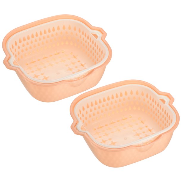 Juego de 2 Coladores Tazón Coladores de Plástico Lavado Doble en Capas Cocina Desagüe Cesta para Frutas Verduras Amarillo Blanco S