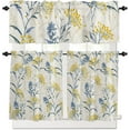 thumbnail image 2 of Summer Flower Window Curtain Set with Tiers and Valance, 3 Pieces Rod Pocket Valances Vintage Floral Plant Yellow and Blue Window Treatment Semi Sheer Kitchen Bedroom Farmhouse Decor (52" W x 18" L), 2 of 5