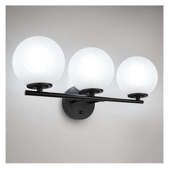 3-Light Bathroom Light Fixtures, Anti-Glare Vanity Lights, Matte Black Wall Sconces with Frosted Glass Shade, 3x60W High Bright Bulbs Included for Bathroom, Living Room, Bedroom, Hallway(G9 Base)
