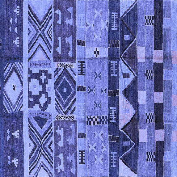 Ahgly Company Machine Washable Indoor Square Solid Blue Modern Area Rugs, 8' Square