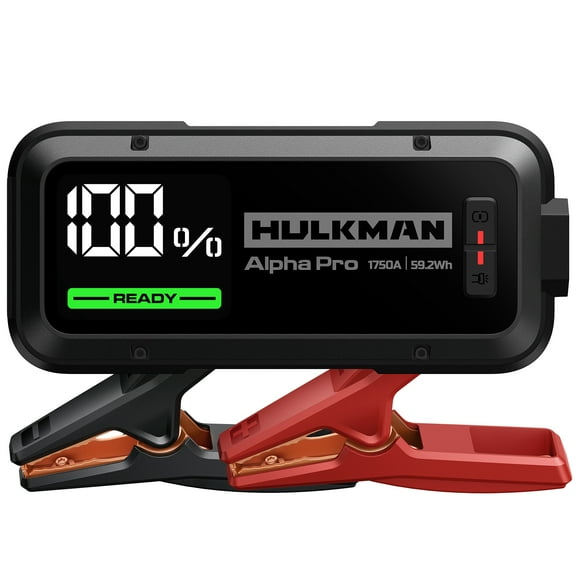 Hulkman Alpha Pro Solid Black, 1750A 59.2Wh Car Jump Starter Portable, High-Capacity Battery Booster & Jumper Cables, 3.3" Display Jump Box, PD65W in&Out, 12V Battery Pack for 8.0L Gas/5.0L Diesel