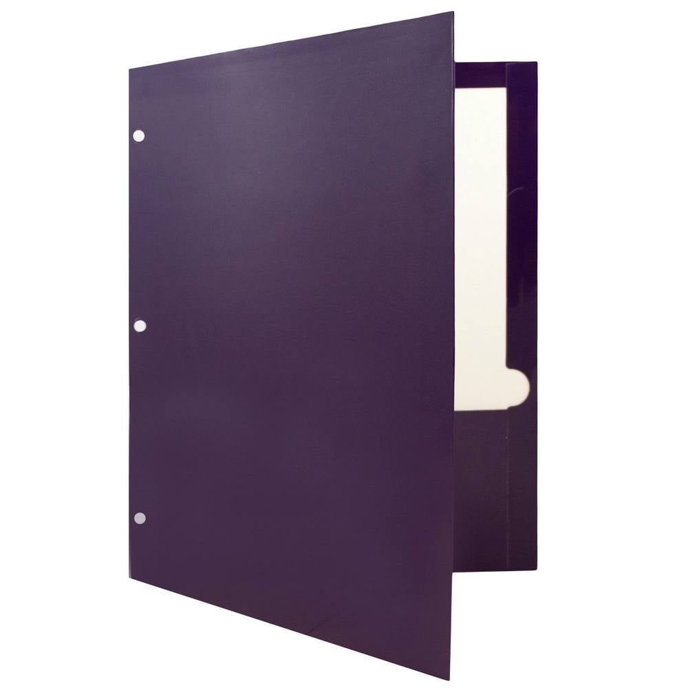 JAM Paper Glossy 3 Hole Punch Folders, Purple, 50/Pack