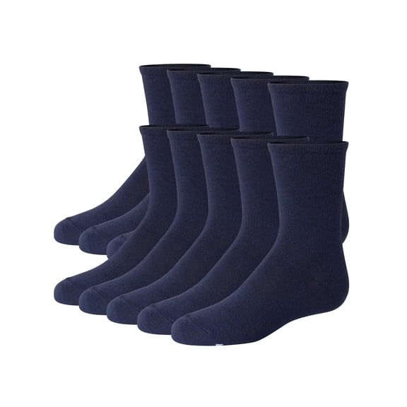 Hanes Girls' Uniform Crew Socks Pack, 10-Pack, Soft Feel, EZ Sort Matching, School Navy M