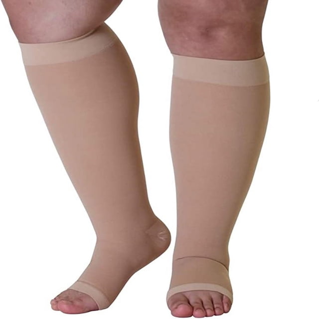 5TG 6TG 7TG Chaussettes de Compression Grande Taille pour Hommes Femmes Anti-varicose Thrombus Bas Élastiques Hauteur Genou Course Voyage Récupération