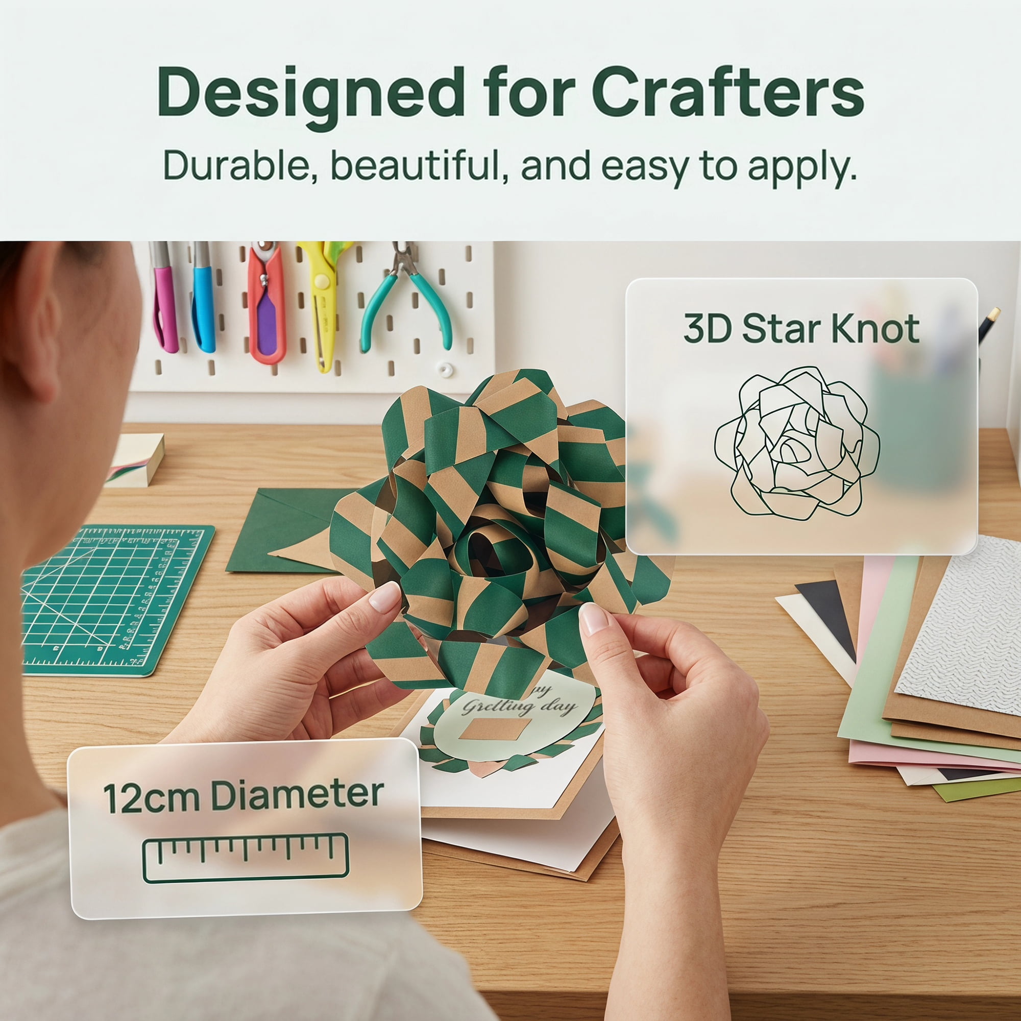 Unique Bargains Striped and Star Patterned Gift Wrapping Bow for All Occasions Green