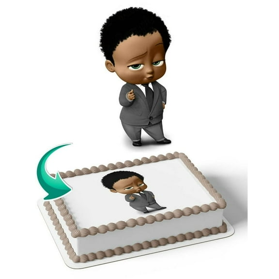 SugarMeLicious Boss Kid Boy Afro Cake Image Topper, Personalized 1/4 Sheet Birthday Cake Banner for Parties, Edible Cake Image Topper