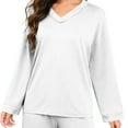 thumbnail image 7 of Cotton Pajamas Sets for Women 2 Piece Long Sleeve V Neck Top and Wide Leg Elastic Waist PJ Bottom Soft Sleepwear (XL, White), 7 of 7