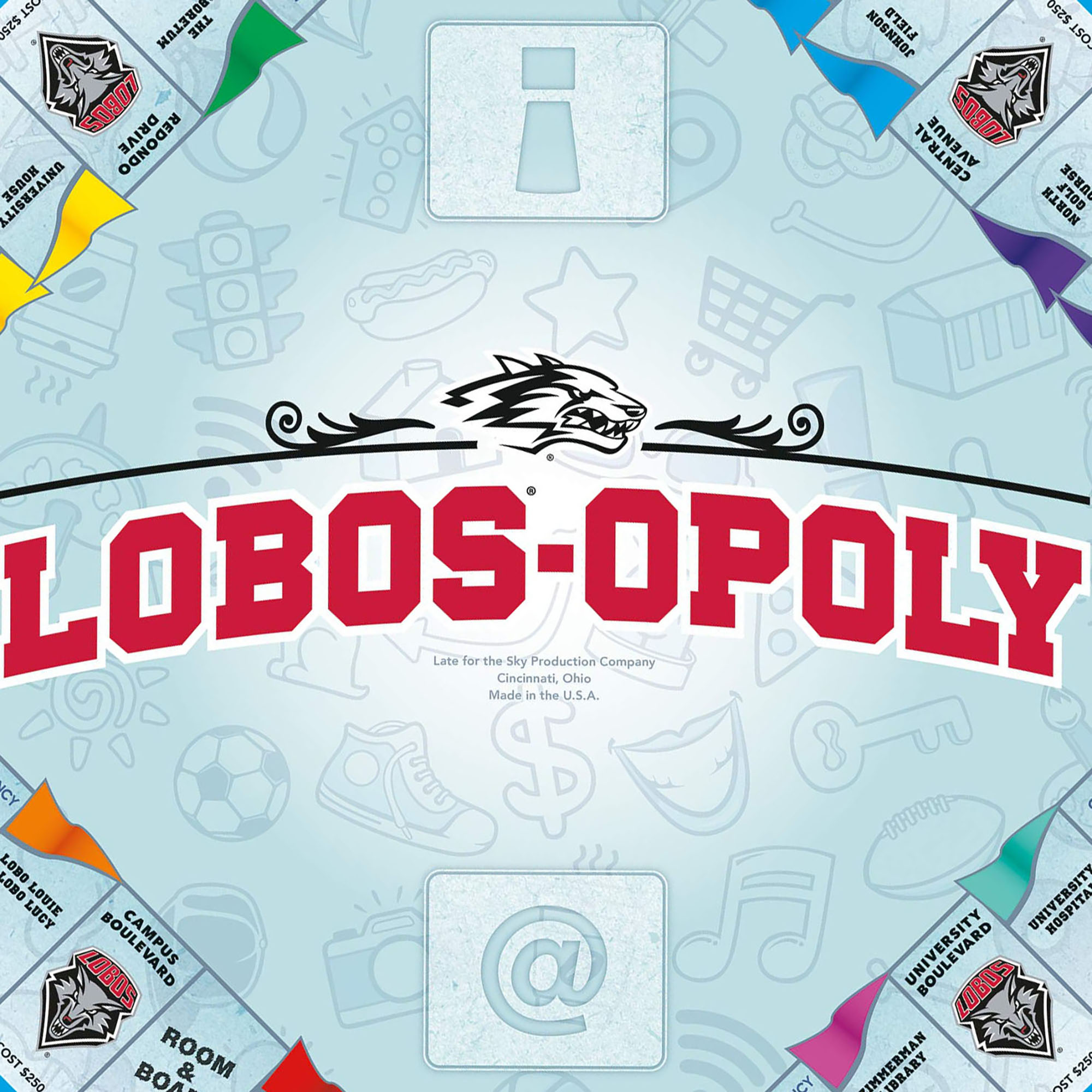 Late For The Sky: Lobos-Opoly - University Of New Mexico Themed Family Board Game, Opoly-Style, Traditional Play Or 1 Hr Version, Ages 8+, 2-6 Players