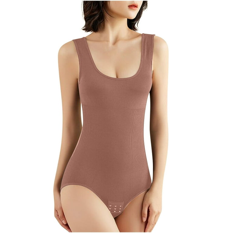 YWDJ Seamless Shapewear for Women Tummy Control Abdomen Closing Open Shift  Underwear One-Piece Body Shaping Brown M