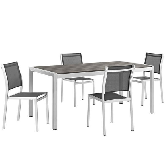 Pemberly Row 5-Piece Outdoor Patio Aluminum Dining Set in Silver/Black